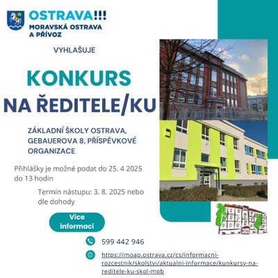 KONKURS NA ŘEDITELE/KU ZÁKLADNÍ ŠKOLY GEBAUEROVA 