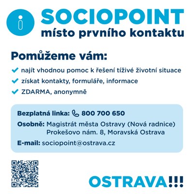 Magistrát města Ostravy v budově Nové radnice úspěšně provozuje kancelář s názvem Sociopoint (včetně bezplatné telefonní linky)
