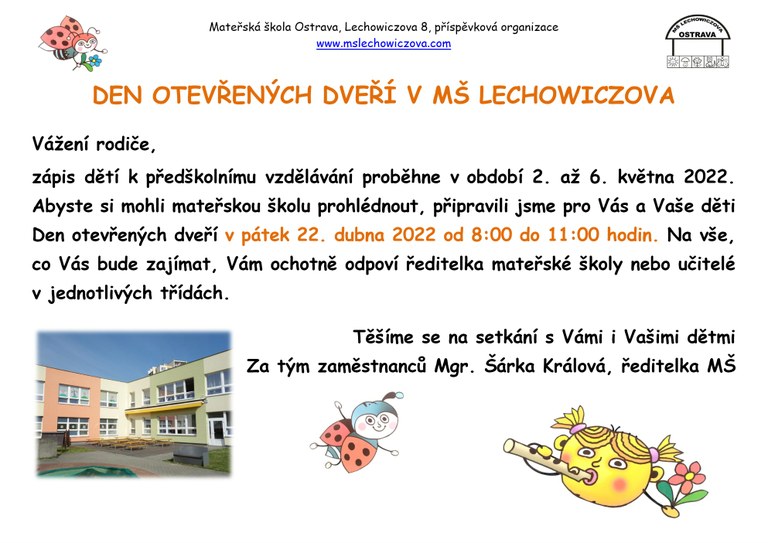 MŠ Lechowiczova zve na den otevřených dvěří