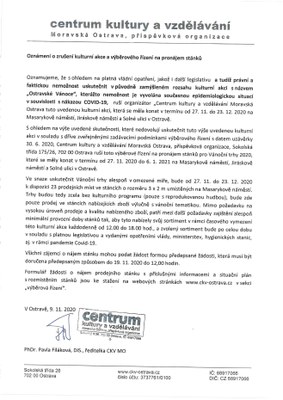 Oznámení o zrušení akce "Ostravské Vánoce" a výběrového řízení, nové výběrové řízení na pronájem stánků