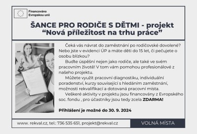 Šance pro rodiče s dětmi - projekt Nová příležitost na trhu práce