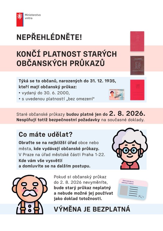 Upozornění na končící platnost starších občanských průkazů